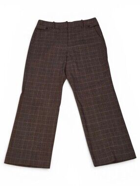 Dressbarn Wide-Leg Trousers Brown Windowpane Plaid Dress Pants Preppy Size 8